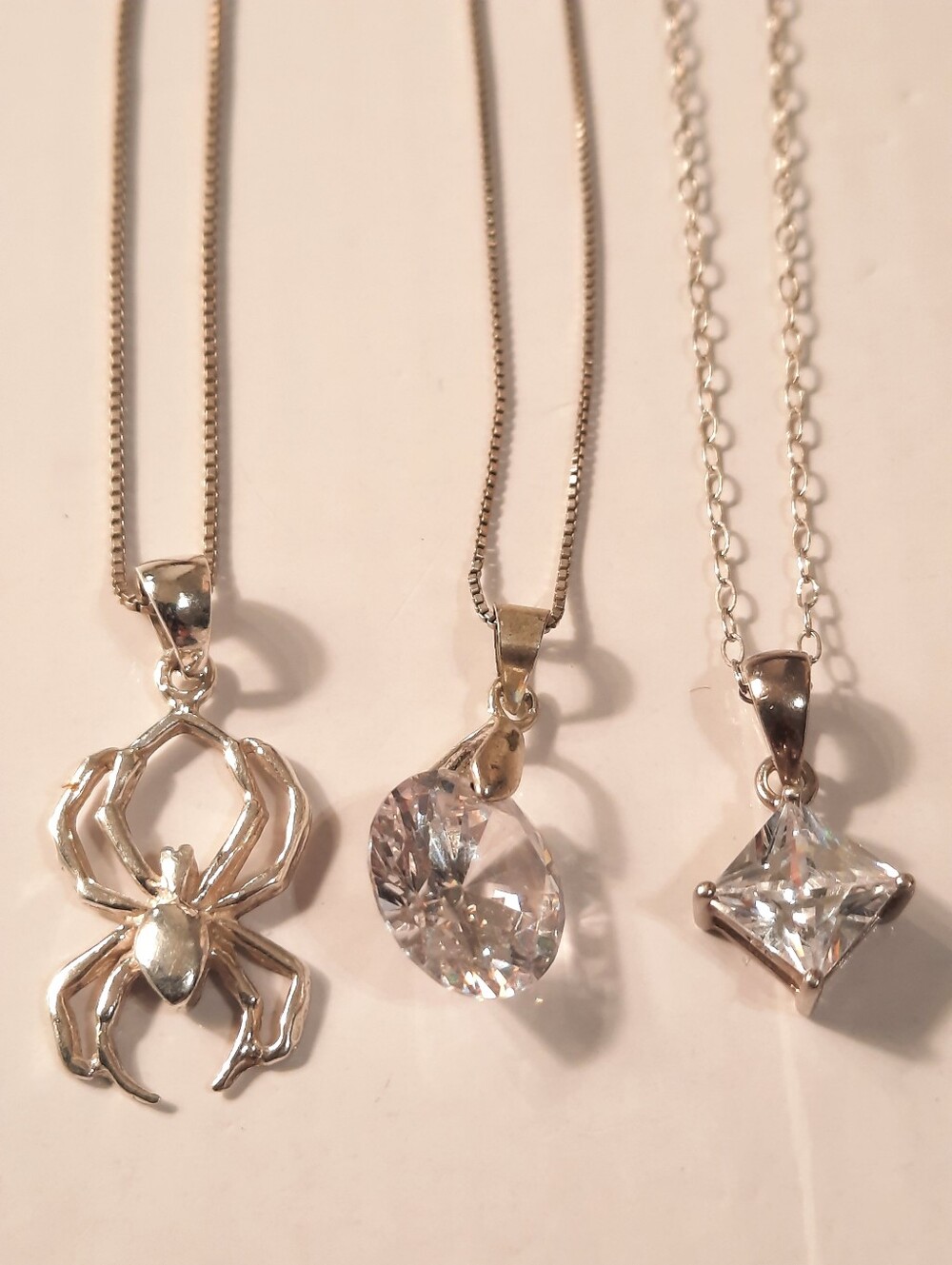 Sterling Silver Spider & Crystal Pendant Necklace Set - Silver